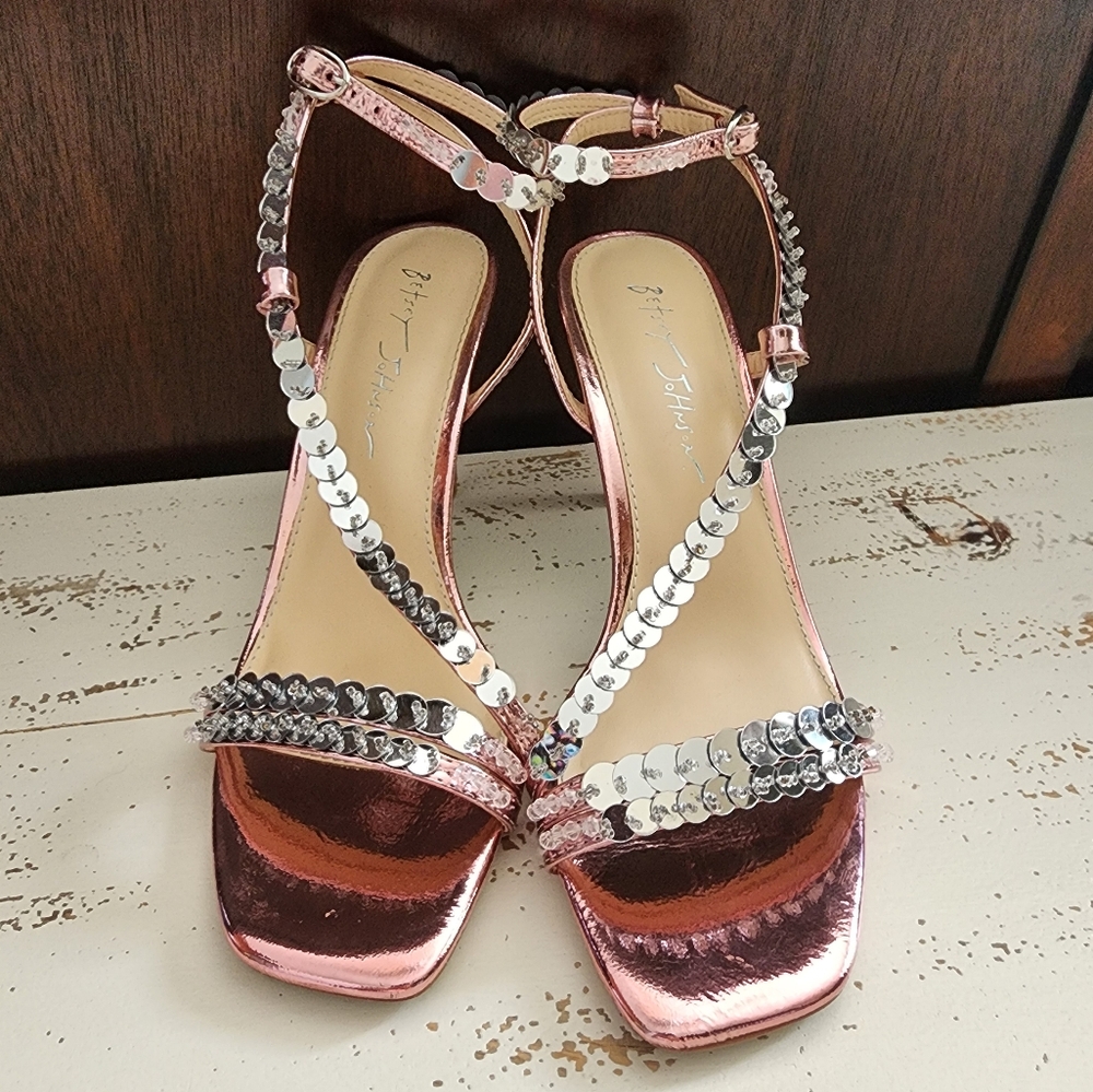 Betsey Johnson Elegant Pink Sequin Strappy Sandals